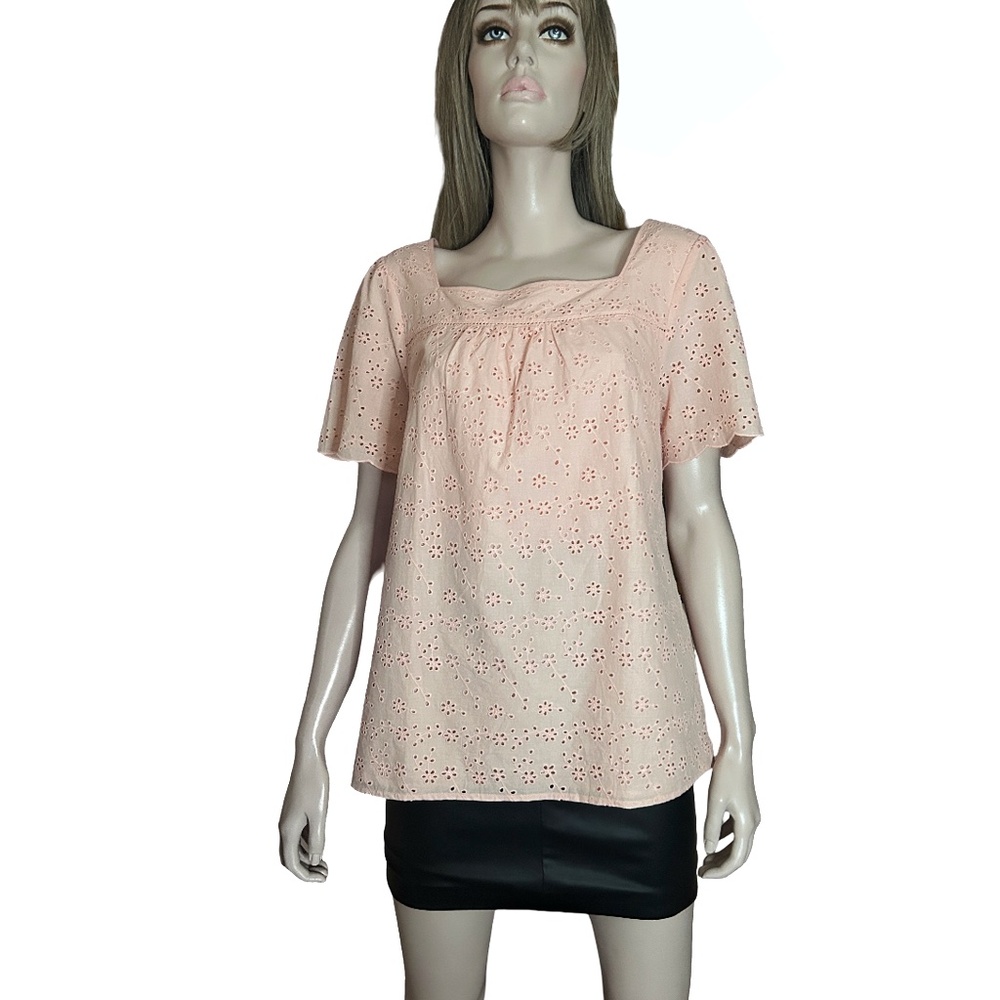 Talbots Pink Eyelet Blouse Top 100% Cotton Lined NWT
